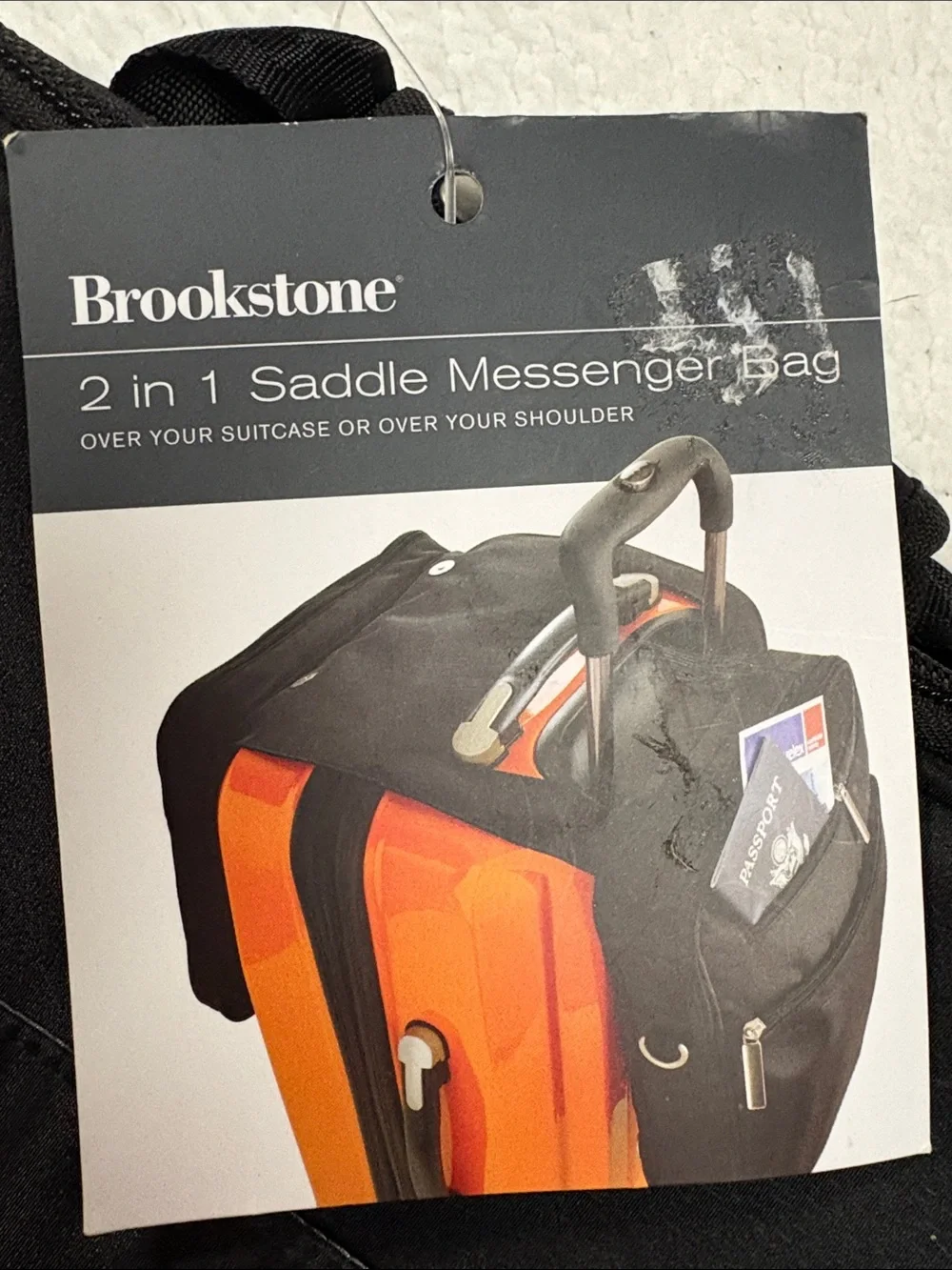 Brookstone Black 2 in 1 Saddle Messenger Bag Compact Crossbody Organizer